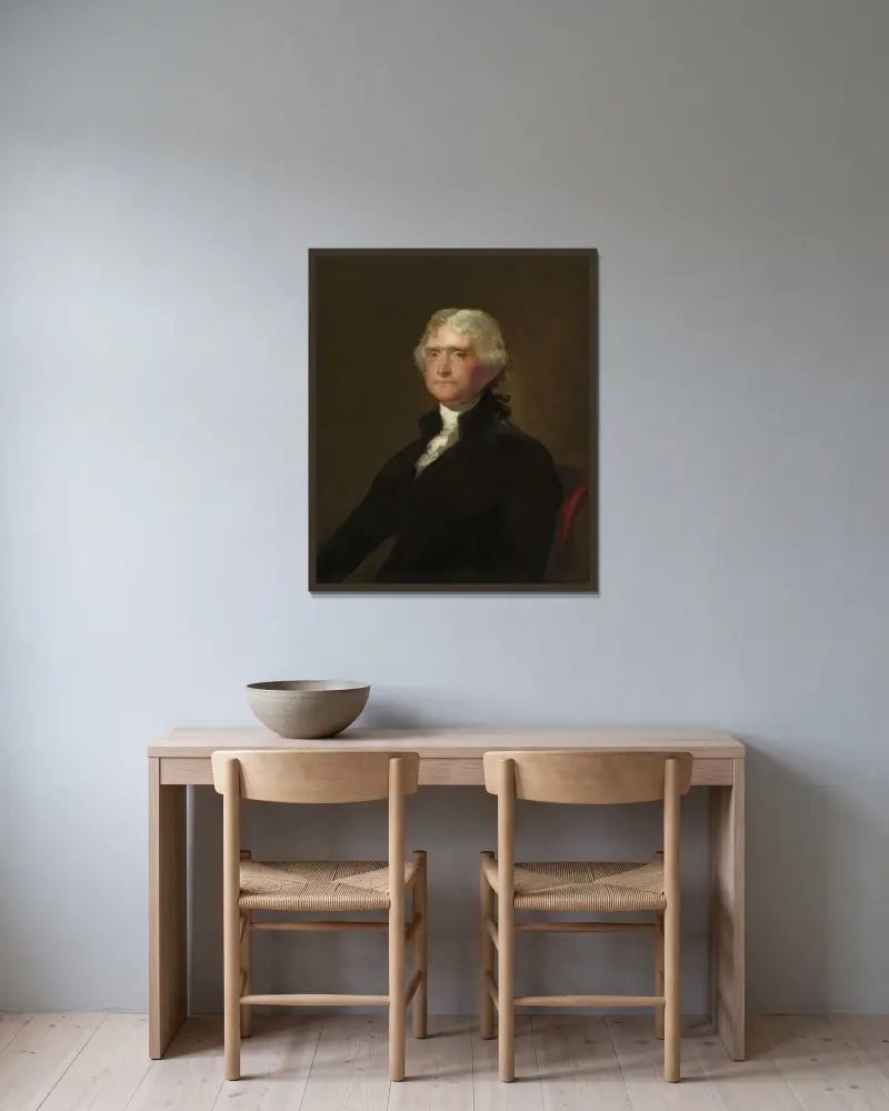 Thomas Jefferson av George Peter Alexander Healy inramad på en vägg
