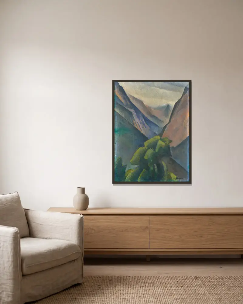 Gebirgsansicht von Alexander Kanoldt gerahmt an einer Wand