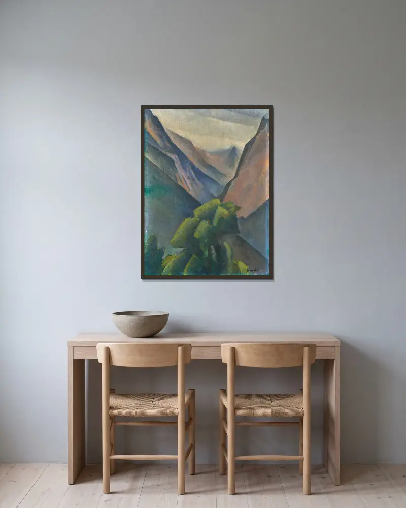 Gebirgsansicht von Alexander Kanoldt gerahmt an einer Wand