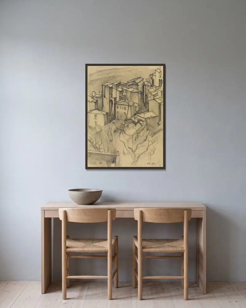 Häuser in Olevano, Hochformat (Olevano II) av Alexander Kanoldt inramad på en vägg
