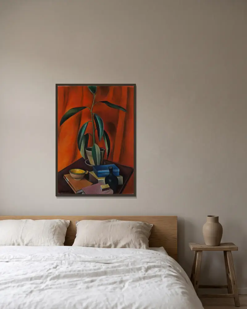 Still life with rubber tree av Alexander Kanoldt inramad på en vägg