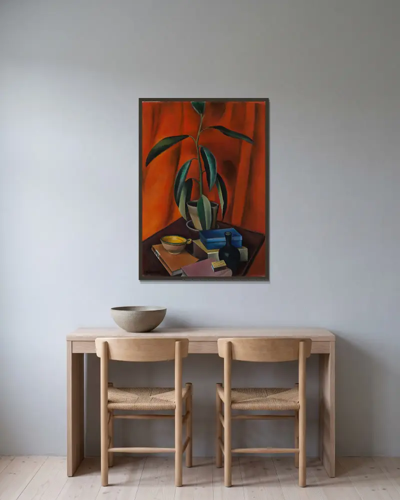 Still life with rubber tree av Alexander Kanoldt inramad på en vägg