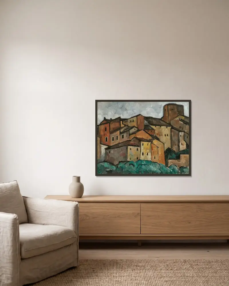Studie San Gimignano av Alexander Kanoldt inramad på en vägg