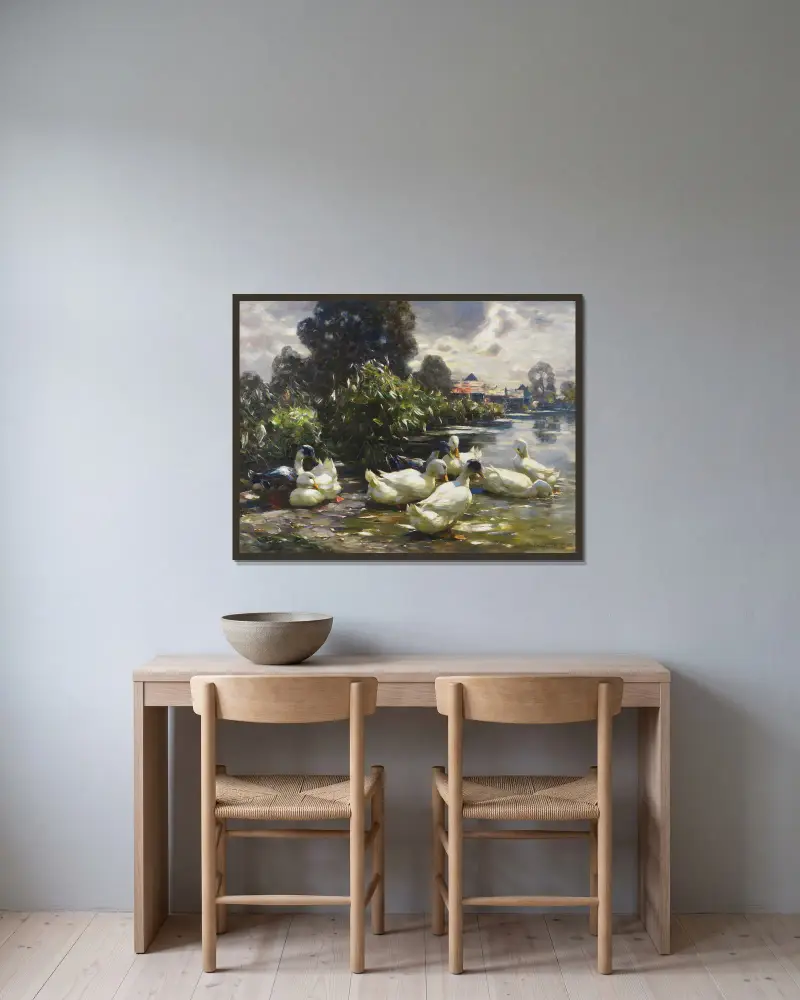 Acht Enten am Wasser av Alexander Koester inramad på en vägg
