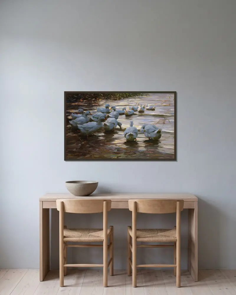 Ankor i en damm av Alexander Koester inramad på en vägg