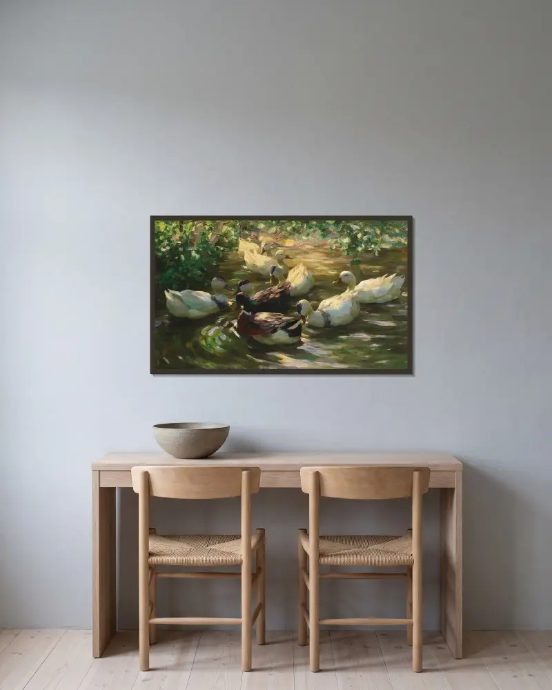 Ankor på en damm av Alexander Koester inramad på en vägg