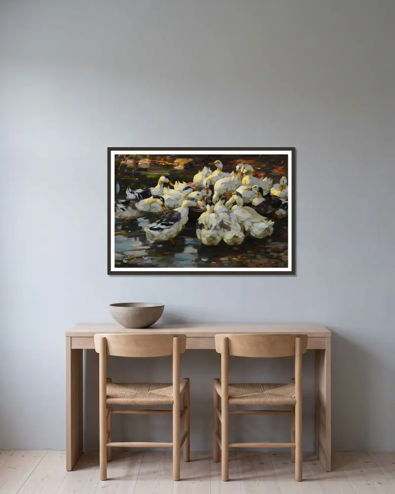 Enten am Freßnapf (Entenfütterung) av Alexander Koester inramad på en vägg