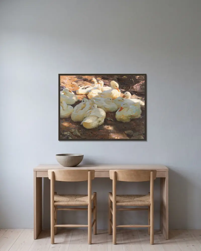 Liegende Enten – Licht und Schatten von Alexander Koester gerahmt an einer Wand