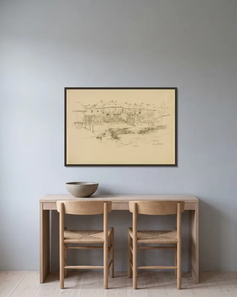 Kowel, Fragment der Stadt von Alexander Mann gerahmt an einer Wand
