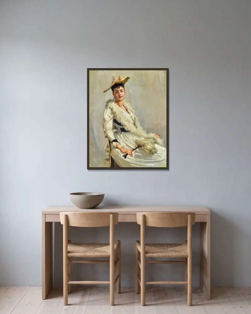 Porträtt av mademoiselle B. av Alexander Mann inramad på en vägg