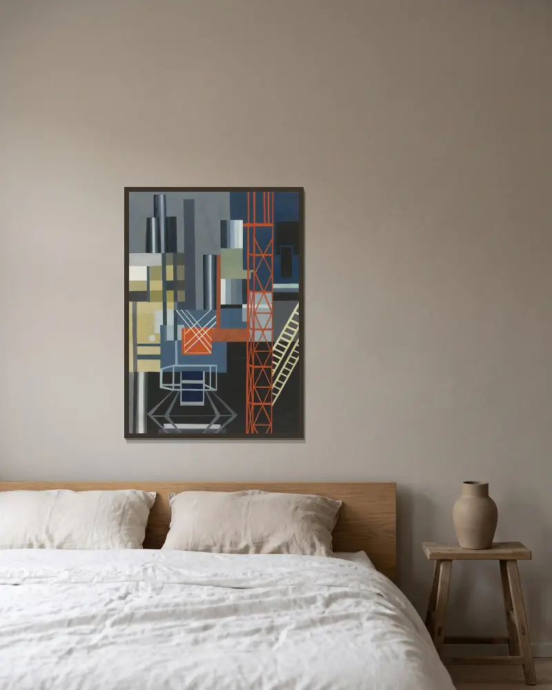 Konstruktivistische Bühnenbild von Alexandra Exter gerahmt an einer Wand