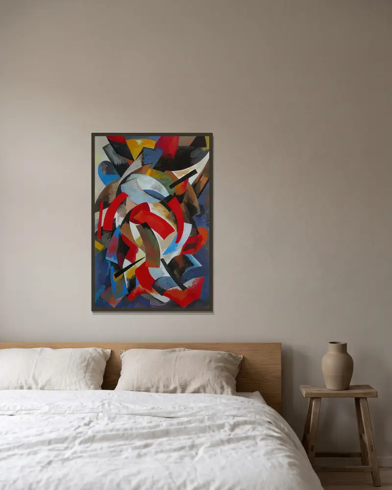 Dynamik der Farben von Alexandra Exter gerahmt an einer Wand