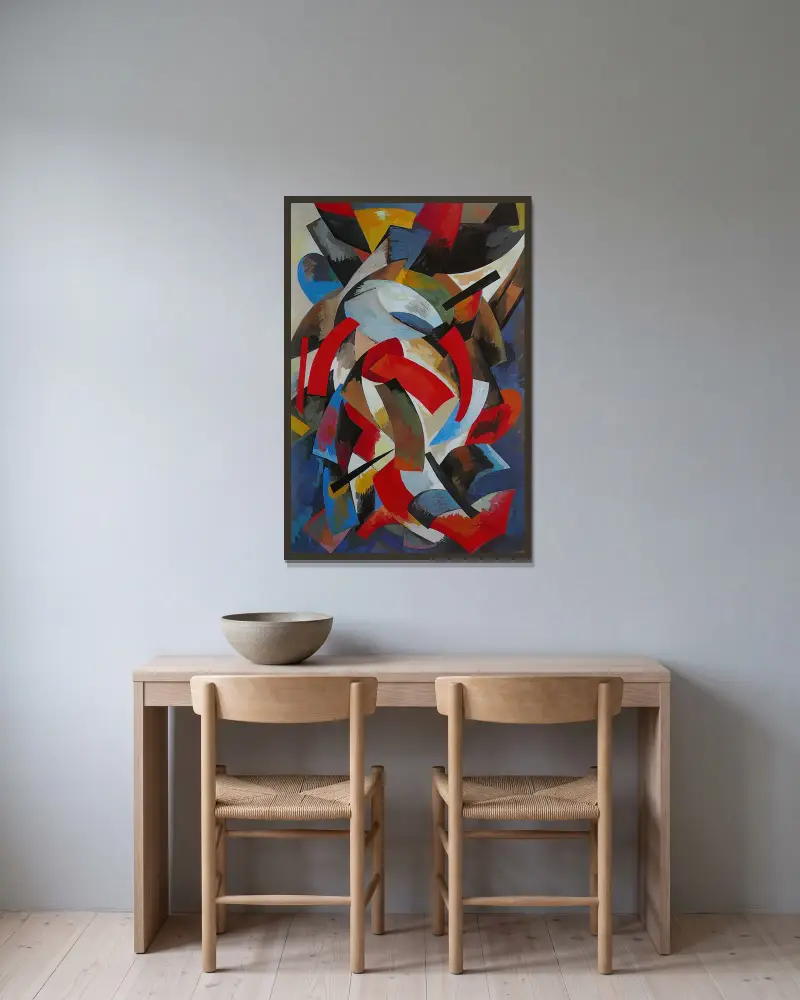 Dynamik der Farben von Alexandra Exter gerahmt an einer Wand