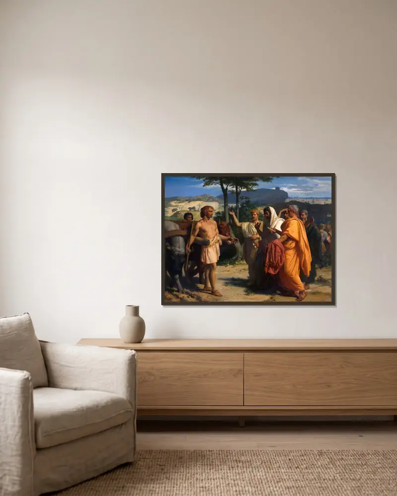 Cincinnatus Recevant Les Ambassadeurs De Rome av Alexandre Cabanel inramad på en vägg