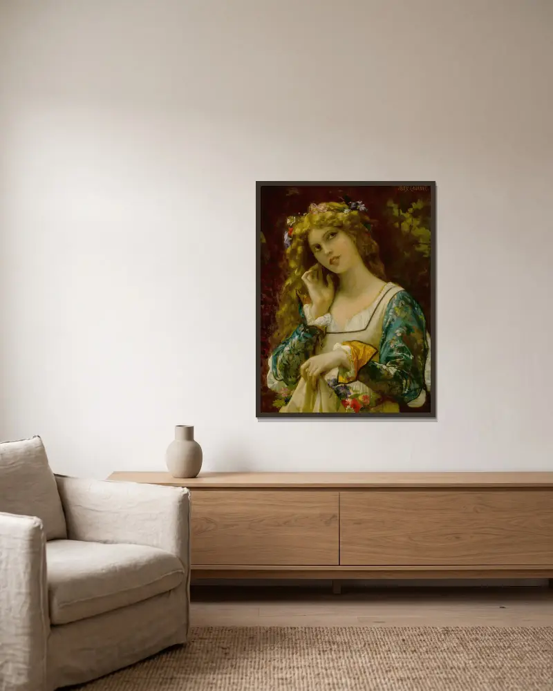 Der Stimme des Echos lauschend von Alexandre Cabanel gerahmt an einer Wand