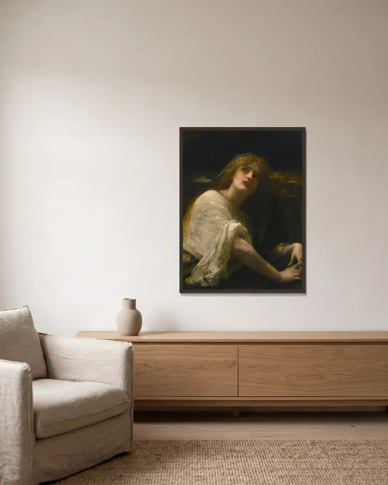 Maria Magdalena vid graven av Alexandre Cabanel inramad på en vägg
