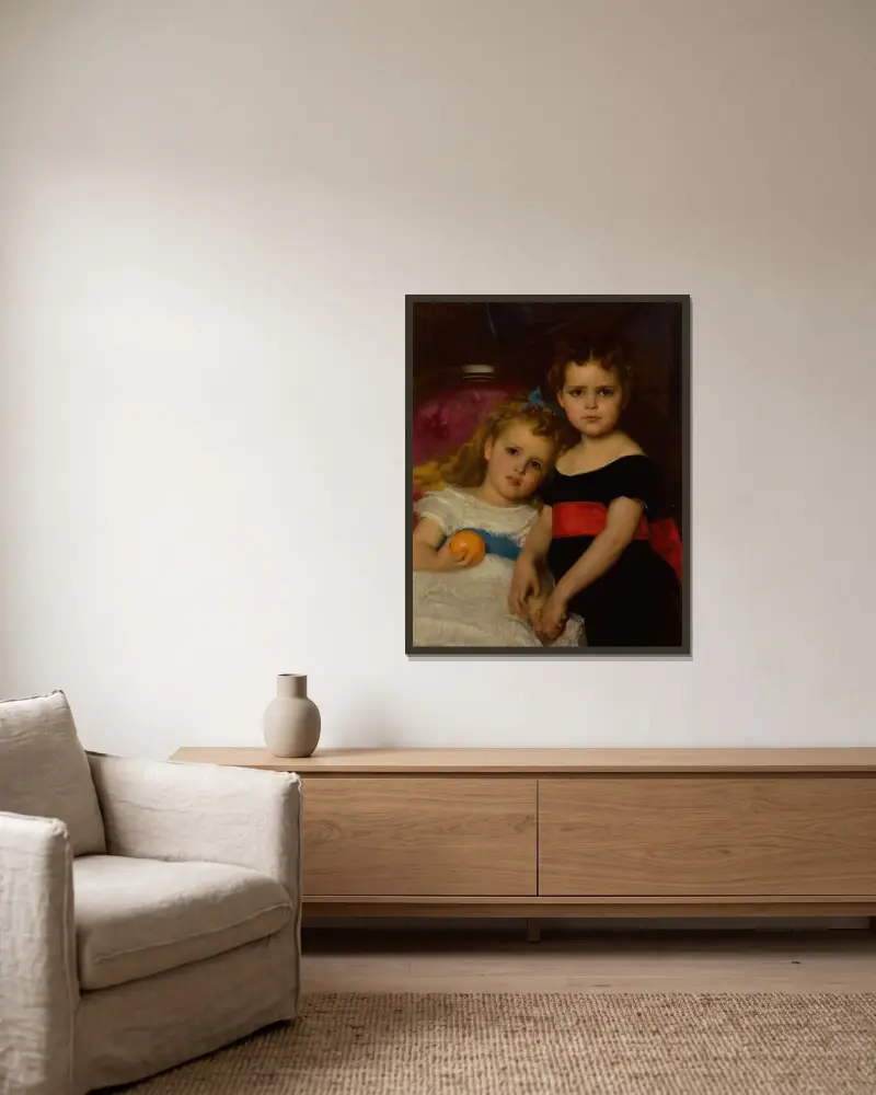 Porträtt av två systrar av Alexandre Cabanel inramad på en vägg