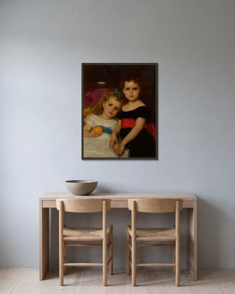 Porträtt av två systrar av Alexandre Cabanel inramad på en vägg