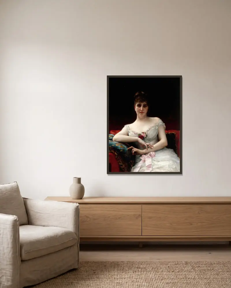 Portrait de Madame Edouard Hervé av Alexandre Cabanel inramad på en vägg