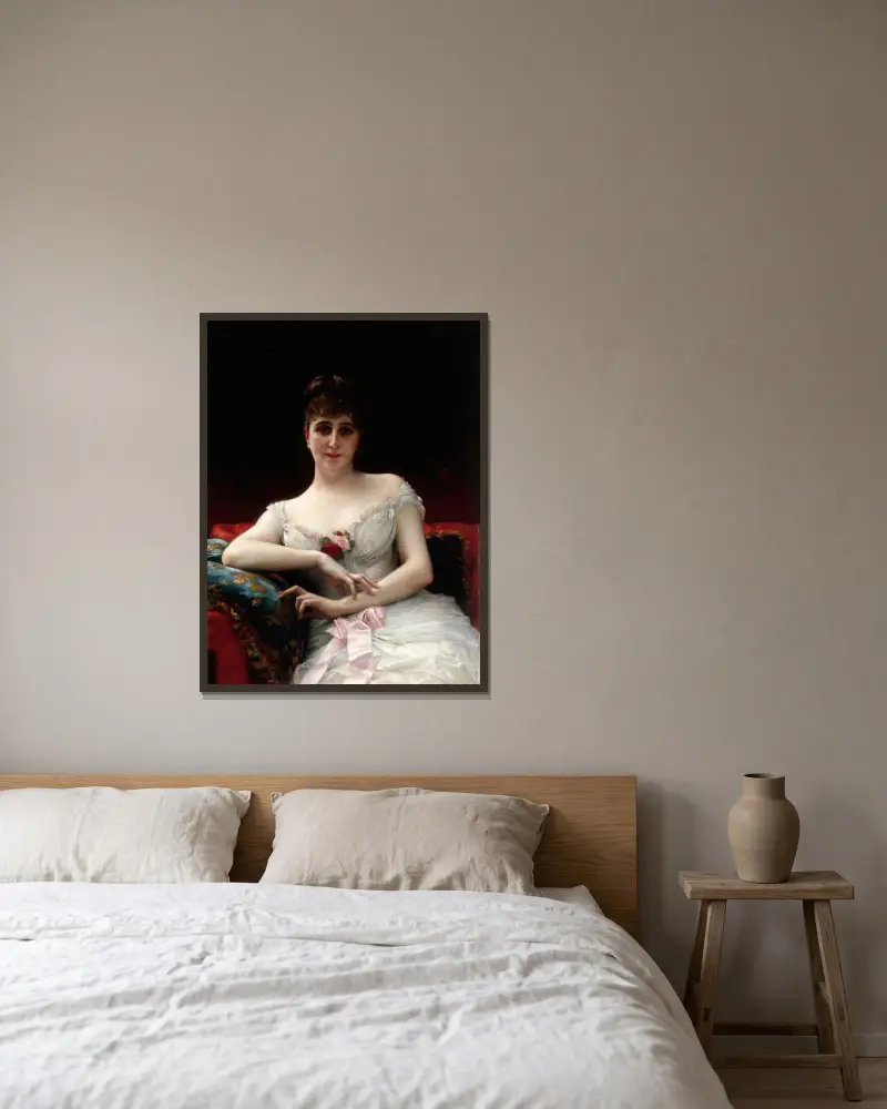 Portrait de Madame Edouard Hervé av Alexandre Cabanel inramad på en vägg