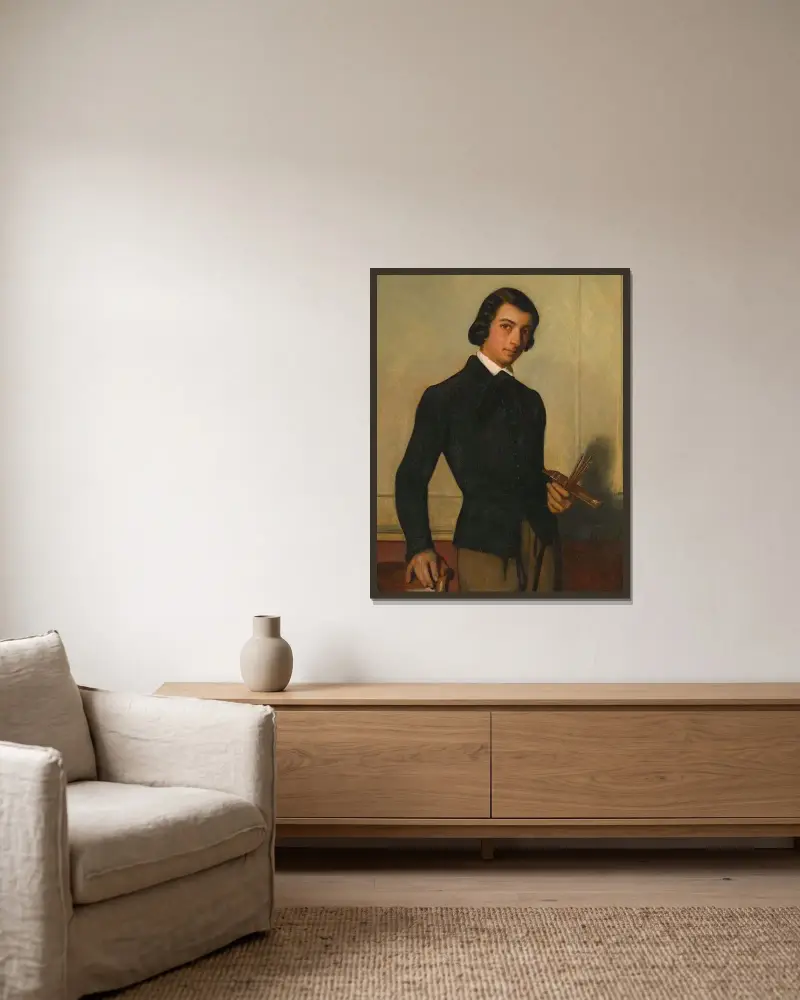 Porträtt av en ung konstnär av Alexandre Cabanel inramad på en vägg