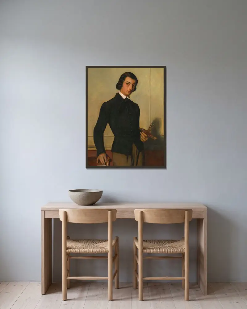 Porträtt av en ung konstnär av Alexandre Cabanel inramad på en vägg