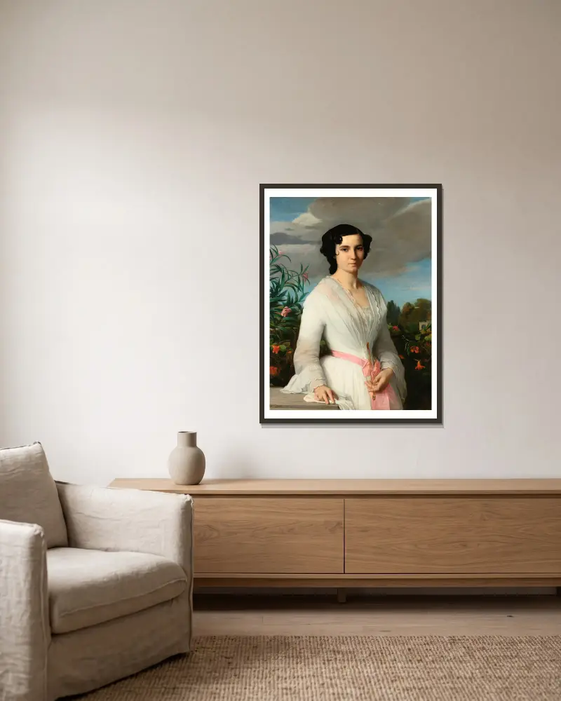 Portrait Of Mademoiselle Louise Marès av Alexandre Cabanel inramad på en vägg