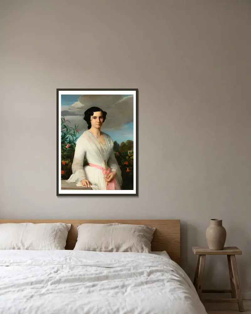 Portrait Of Mademoiselle Louise Marès av Alexandre Cabanel inramad på en vägg
