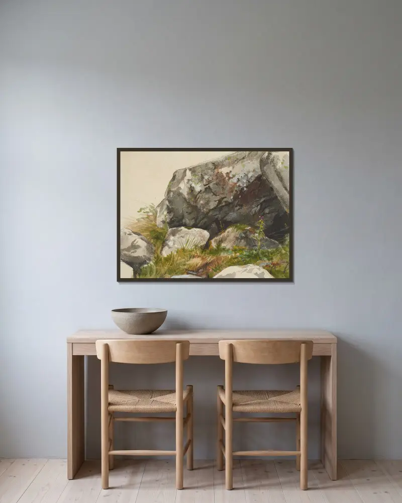 Felsenlandschaft von Alexandre Cabanel gerahmt an einer Wand