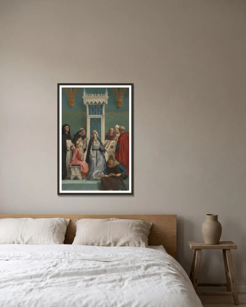 Saint Louis enseigné par sa mère av Alexandre Cabanel inramad på en vägg