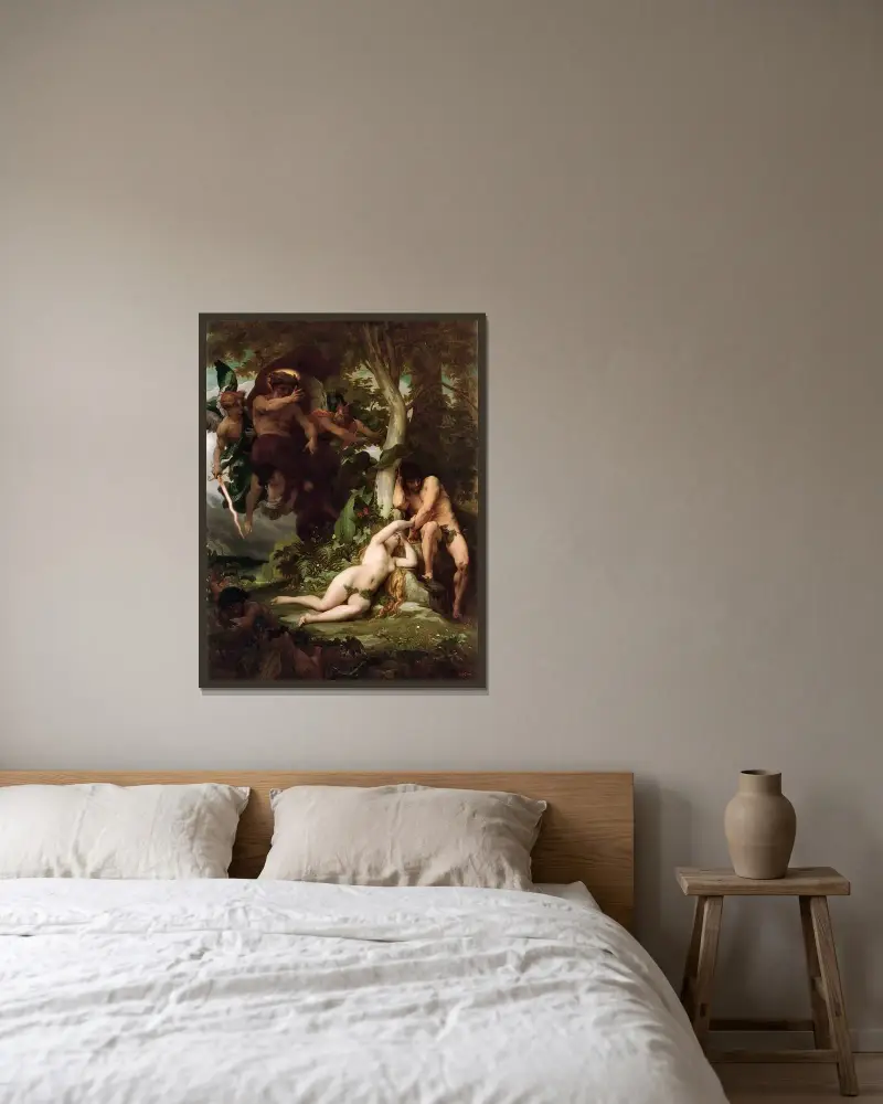 Utdrivandet av Adam och Eva ur paradiset av Alexandre Cabanel inramad på en vägg