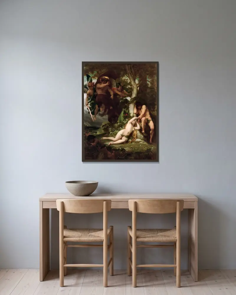 Utdrivandet av Adam och Eva ur paradiset av Alexandre Cabanel inramad på en vägg