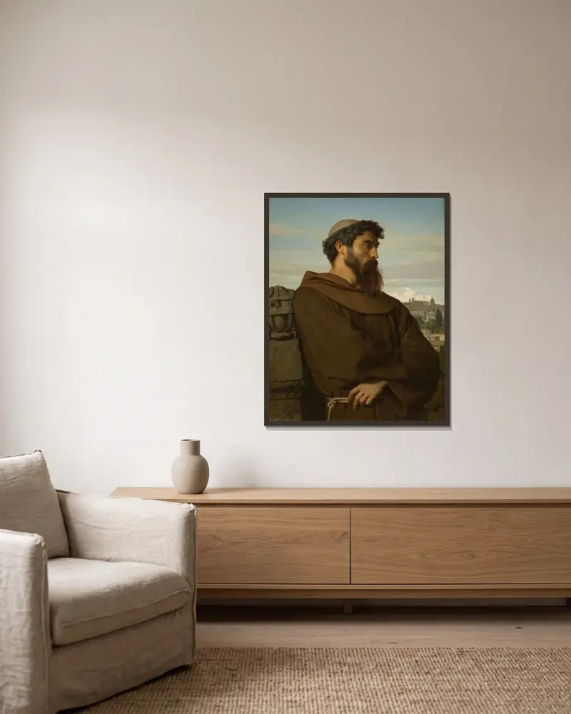 En tänkare, ung romersk munk av Alexandre Cabanel inramad på en vägg