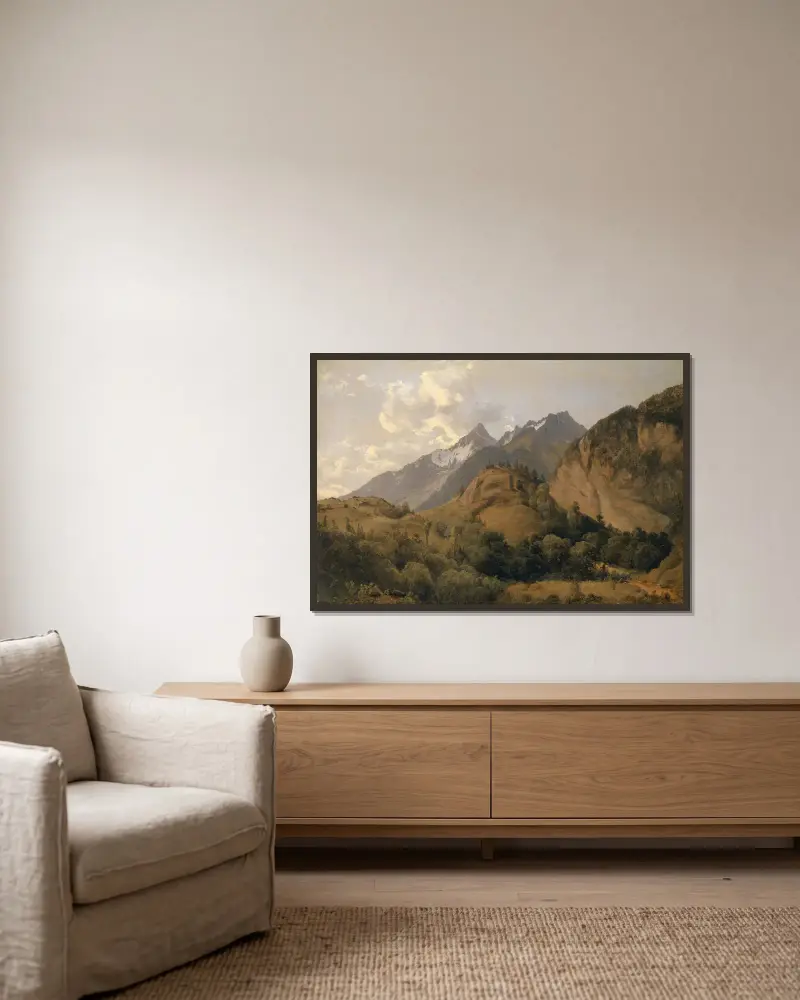 Ingången till Urbachdalen med Ritzlihorn av Alexandre Calame inramad på en vägg