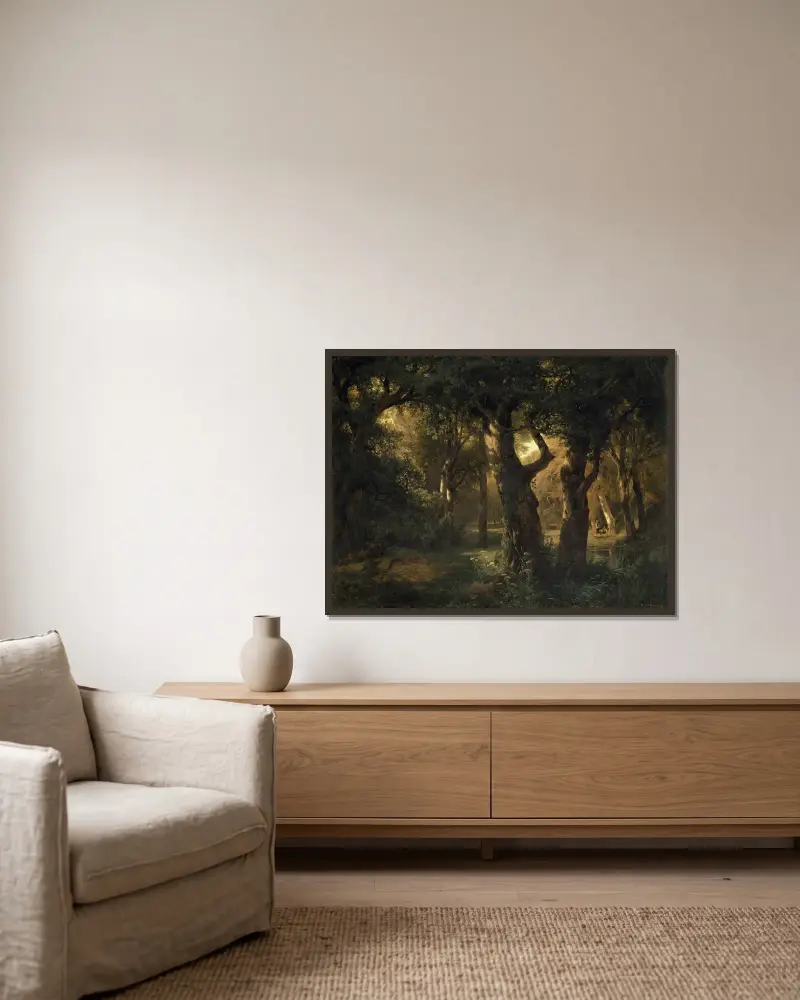 Interior of a Forest av Alexandre Calame inramad på en vägg