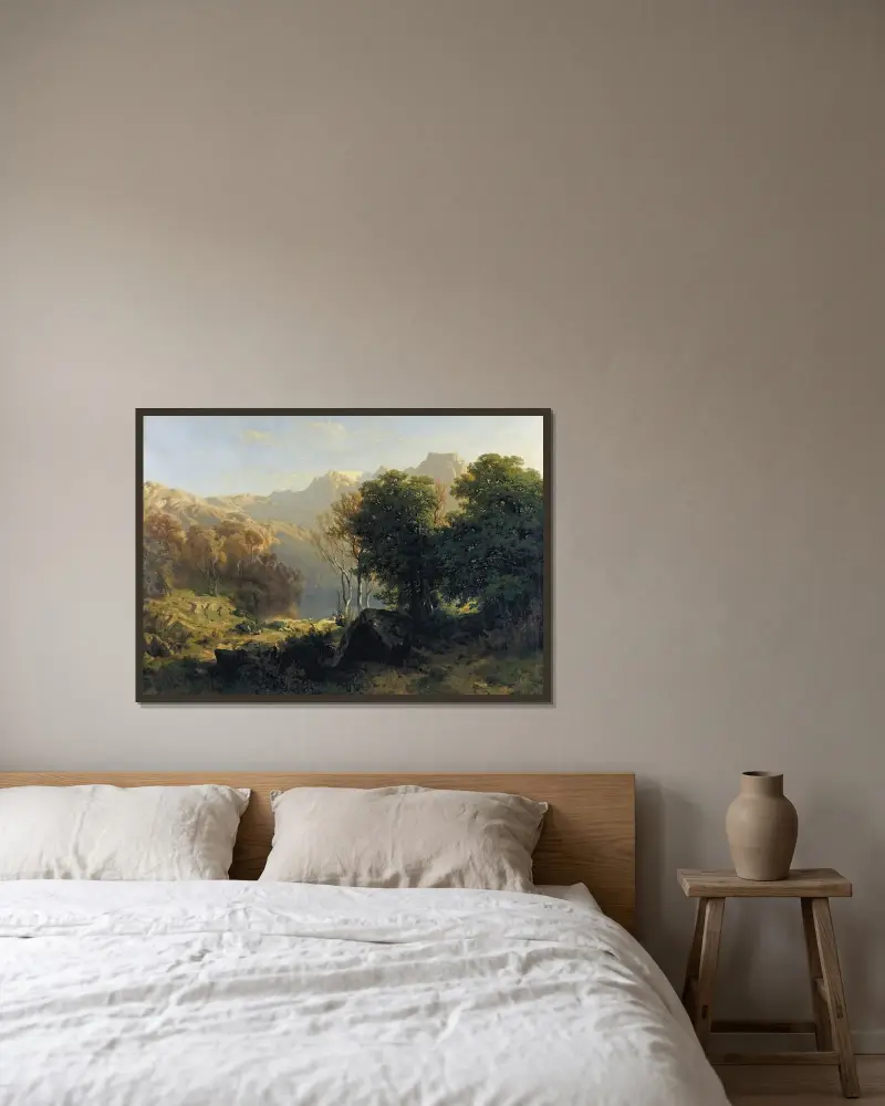 Lake Lucerne av Alexandre Calame inramad på en vägg