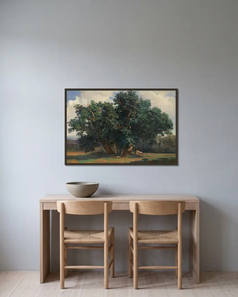 Krajina s duby, Alexandre Calame v rámu na stěně