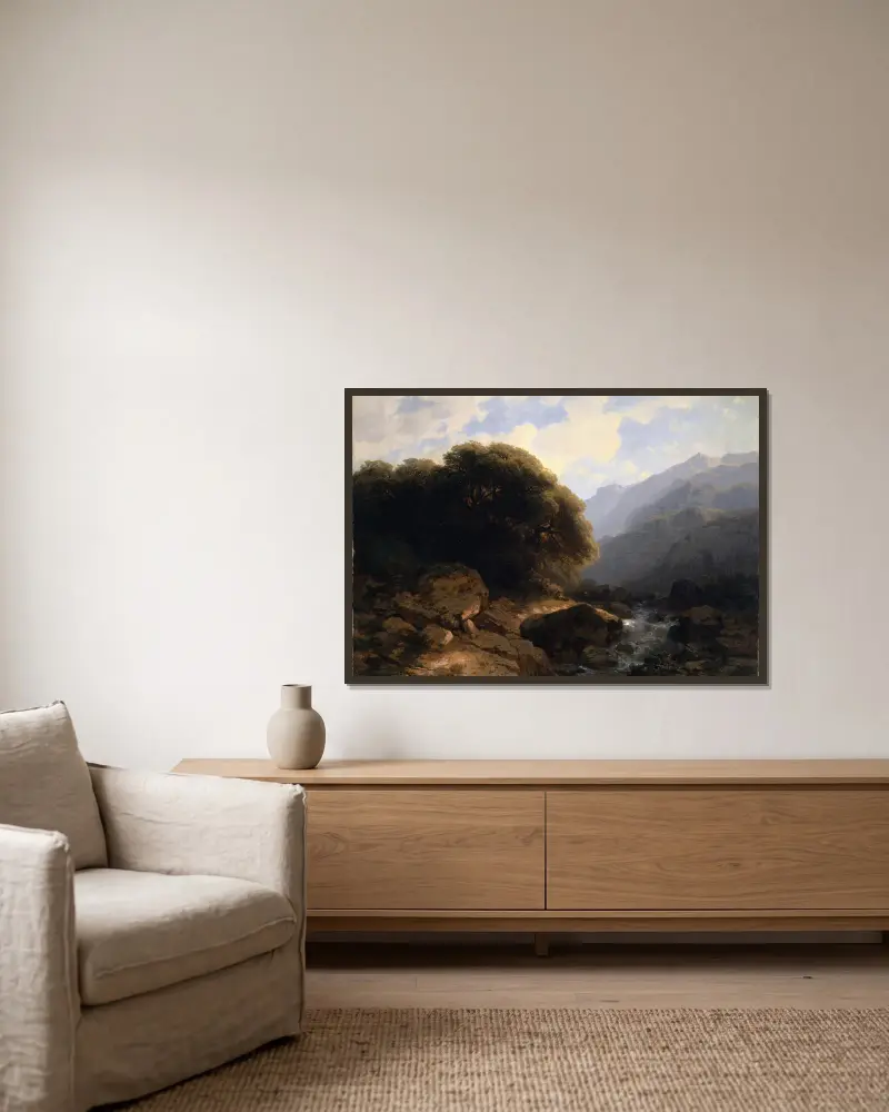 Memories of Sallanches av Alexandre Calame inramad på en vägg