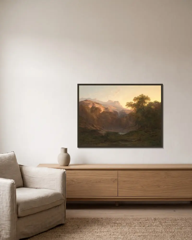 Mountain scenery av Alexandre Calame inramad på en vägg