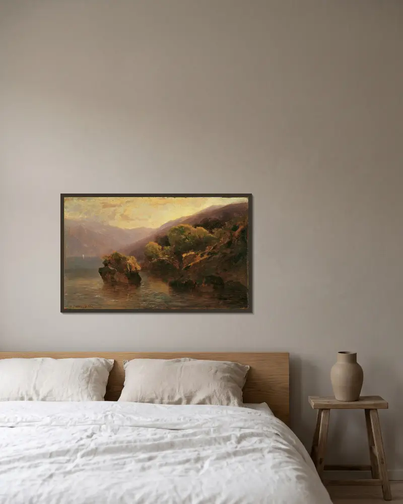 Vy från Genèvesjön av Alexandre Calame inramad på en vägg