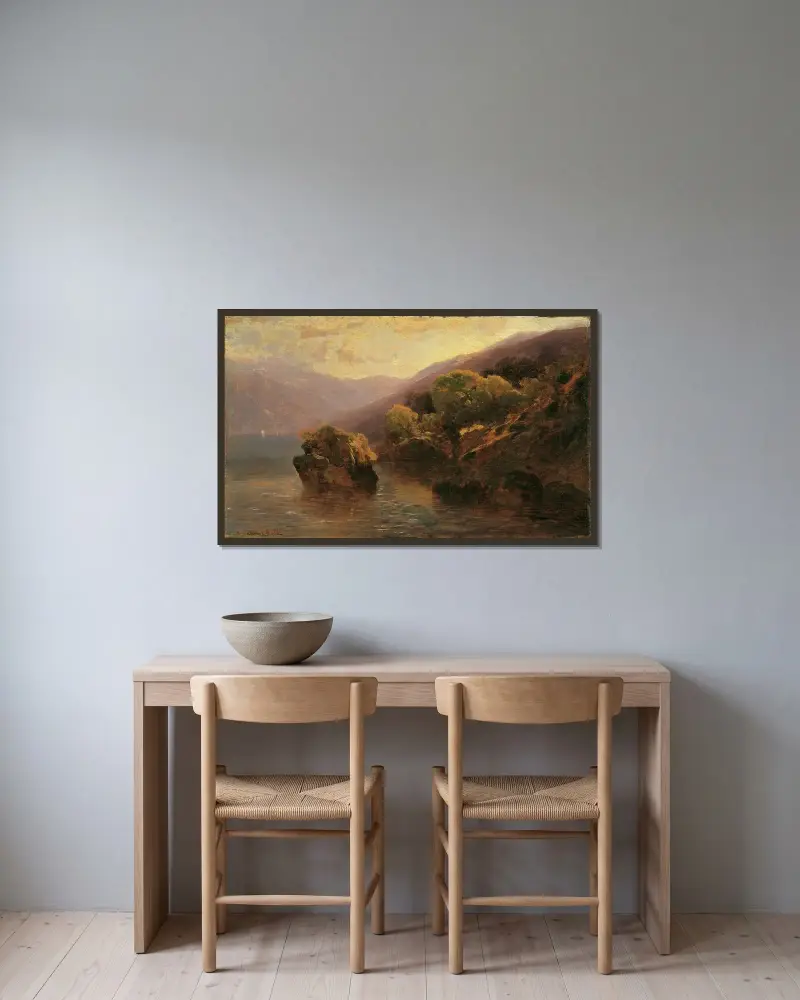 Vy från Genèvesjön av Alexandre Calame inramad på en vägg
