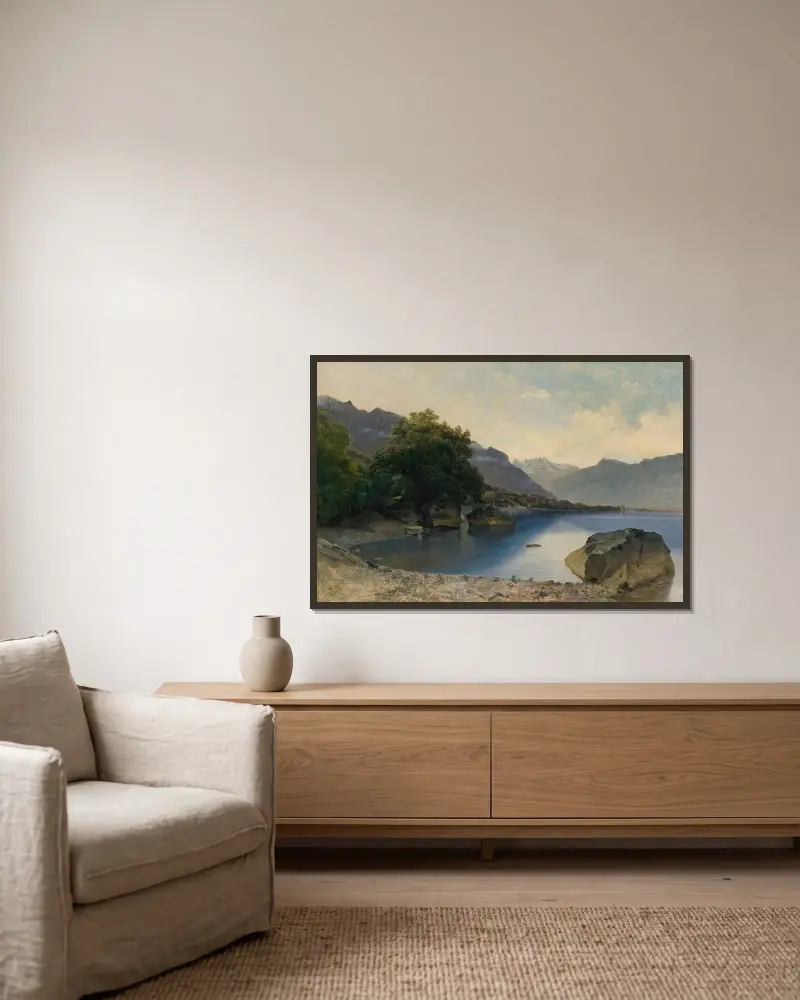 Petite Baie Du Lac Léman Près De Chillon av Alexandre Calame inramad på en vägg