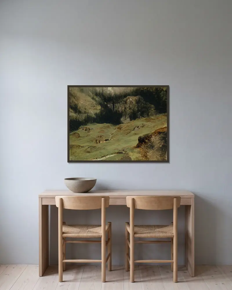Rosenlaui Alp av Alexandre Calame inramad på en vägg
