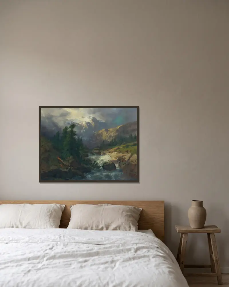 Souvenir Handeck, Stormy Weather av Alexandre Calame inramad på en vägg