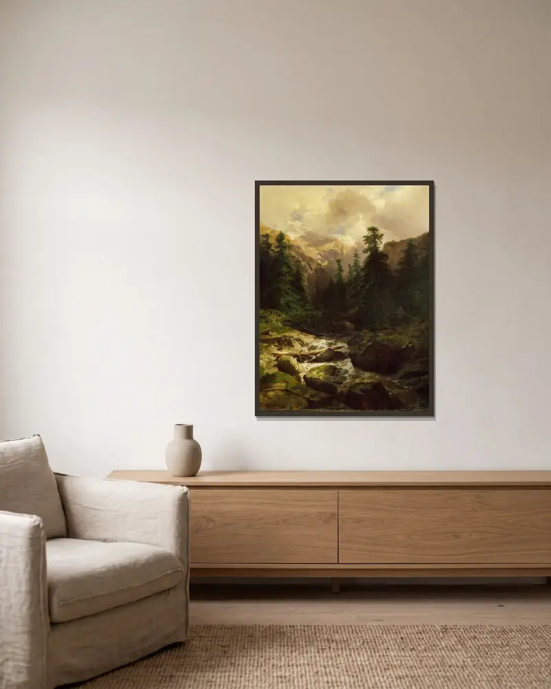 Souvenir of Rosenlaui, Switzerland av Alexandre Calame inramad på en vägg