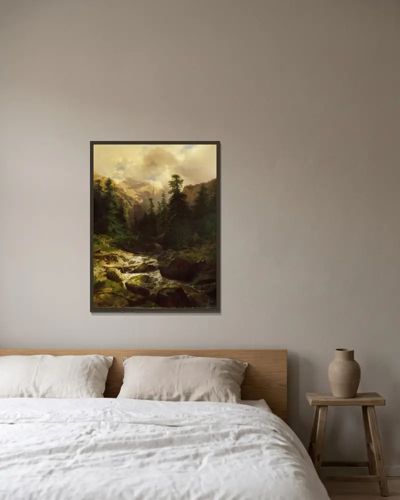 Souvenir of Rosenlaui, Switzerland av Alexandre Calame inramad på en vägg