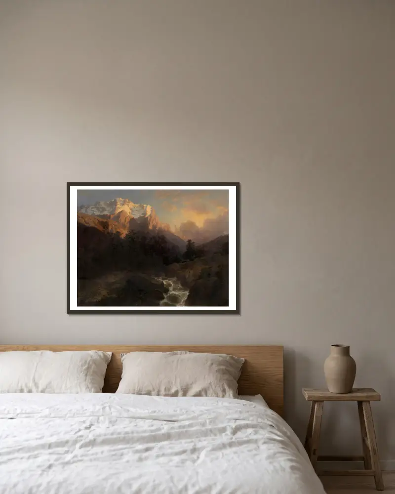 The Wetterhorn av Alexandre Calame inramad på en vägg