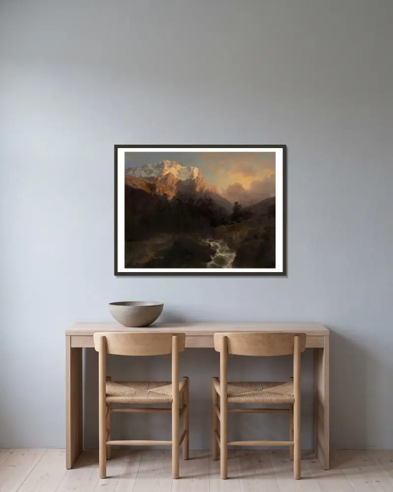 The Wetterhorn av Alexandre Calame inramad på en vägg
