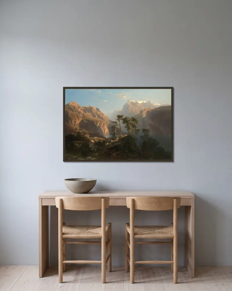 Vierwaldstätter See av Alexandre Calame inramad på en vägg