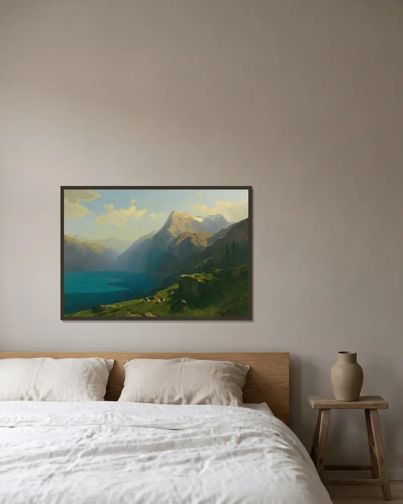 Utsikt över Vierwaldstättersjön från Seelisberg av Alexandre Calame inramad på en vägg